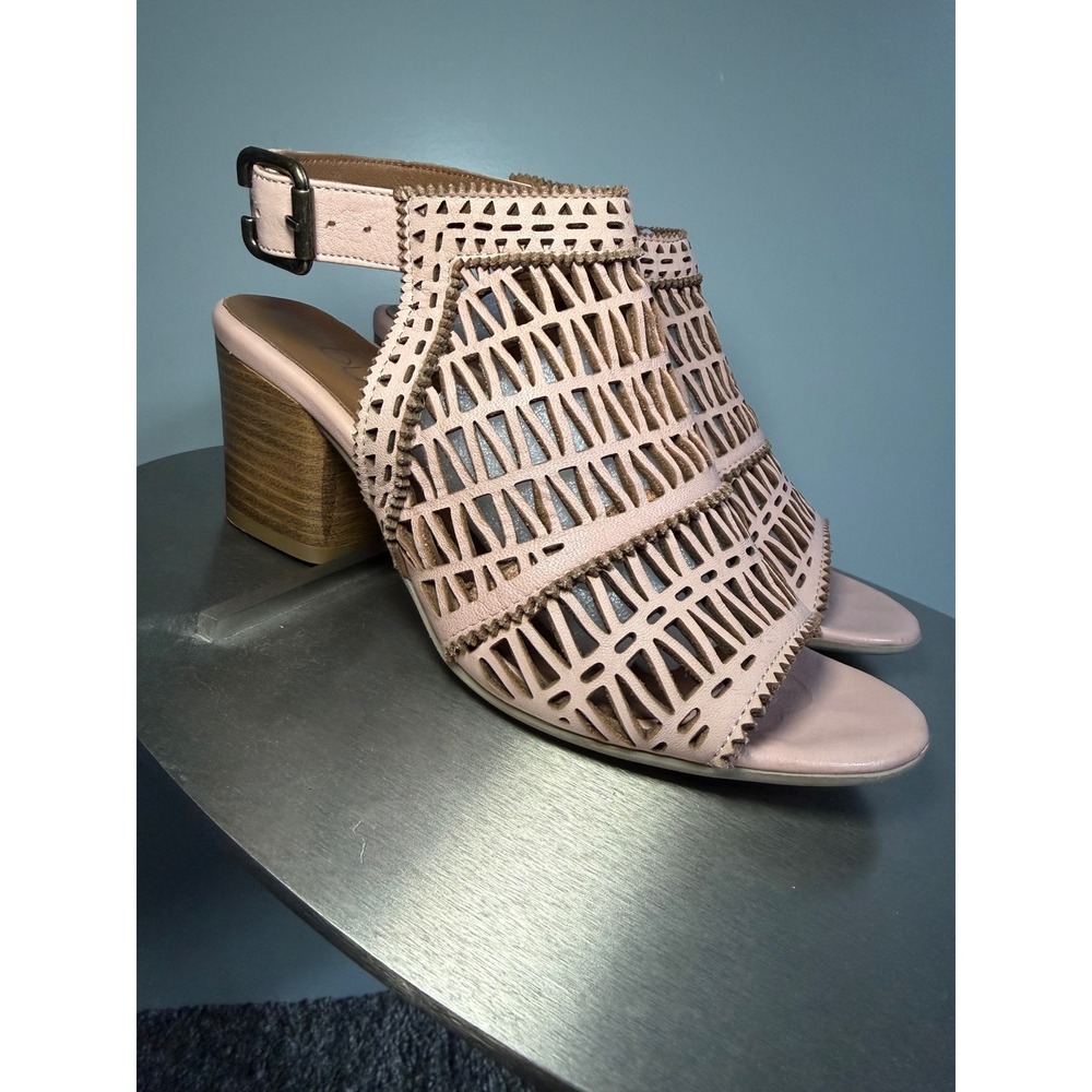 Blush‎ Pink Laser Cut Cage Block Heel Sandals Peep Toe Slingback Size 36